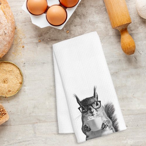 FTKBGHY Funny Squirrel Coffee Kitchen Towels, Gifts for Squirrel Lovers, Animal Lover Gifts Decorative Dish Hand Tea Towels for Kitchen Coffee Bar Decor, 16x24 Inch