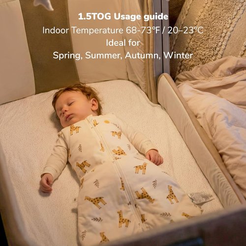 Momcozy Baby Sleep Sack - 1.5 TOG Wearable Blanket with Plush Filling & Two-Way Zipper | Giraffe, Small