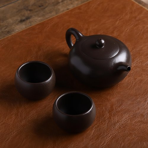 SILINE Fine Zisha Teapot Set,China Genuine Yixing Black Golden Clay Tea Pot 8.4 Oz with 2 Cups,Infuse Brew Kungfu Tea Maker Set