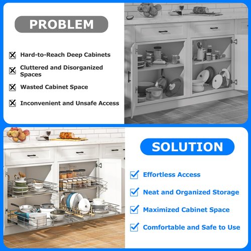 WelFurGeer Soft Close Slide Out Cabinet Shelf, 23" W x 22" D Pull Out Drawers for Kitchen Cabinets, Kitchen Shelf Organizer, Cupboard Organizers and Storage, Under Cabinet Pull Out Shelves