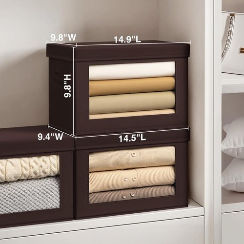 Homsorout Collapsible Storage Bins - Stylish Fabric Organizers with Clear Window, Brown, 4-Pack