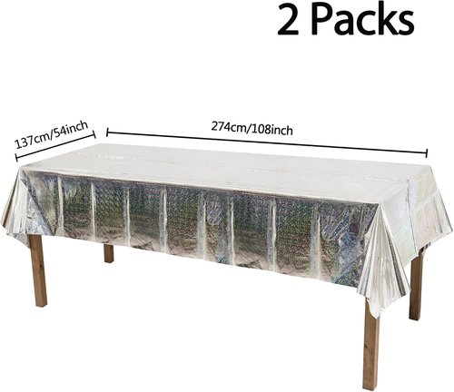 GREATRIL Disposable Silver Table Cover - Rectangle Party Tablecloths for Birthdays | 54'' x 108'' - 2 Packs