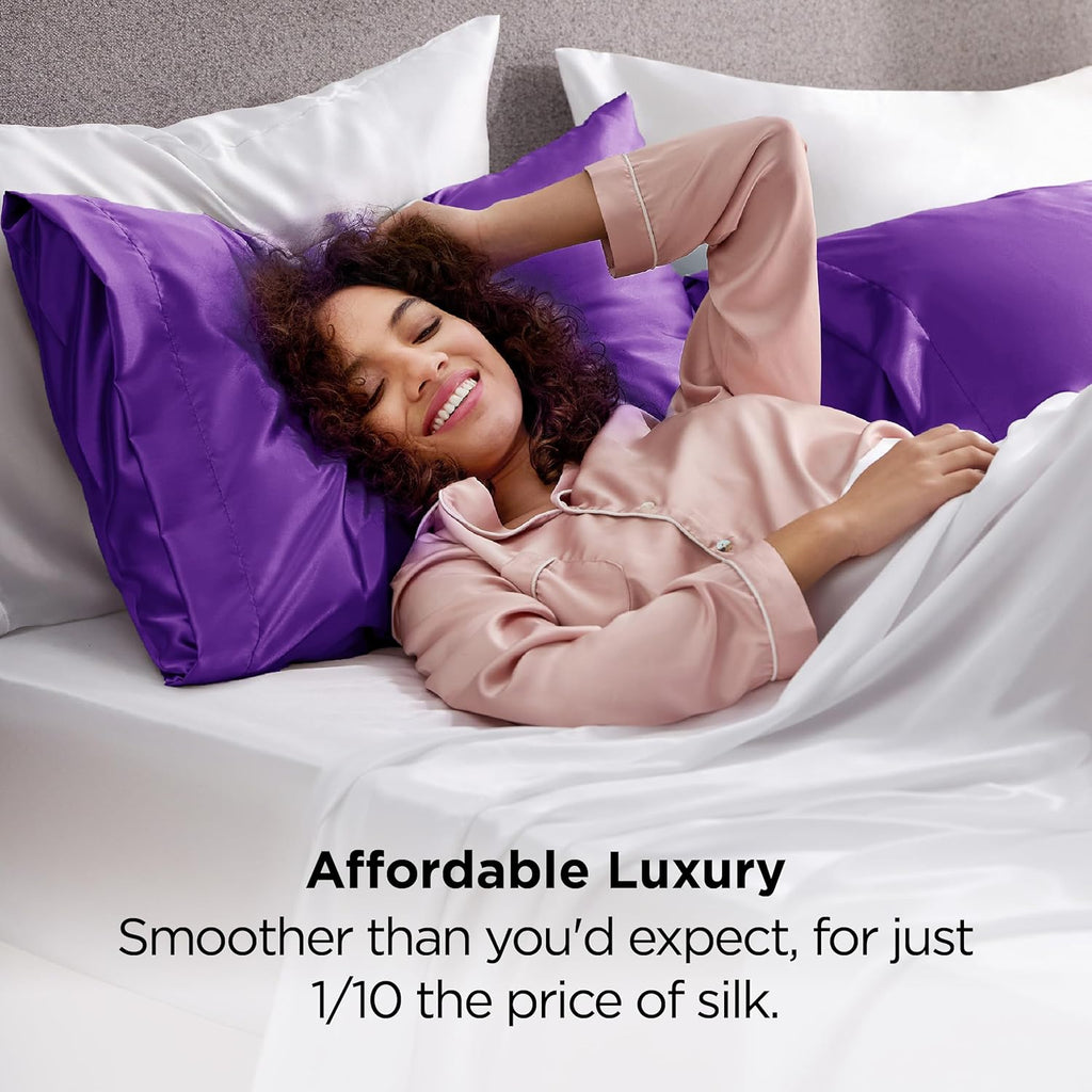 Bedsure Satin Pillowcase - Luxurious Silk-Like Feel | Standard Size 20x26 Inches, Purple, 2-Pack