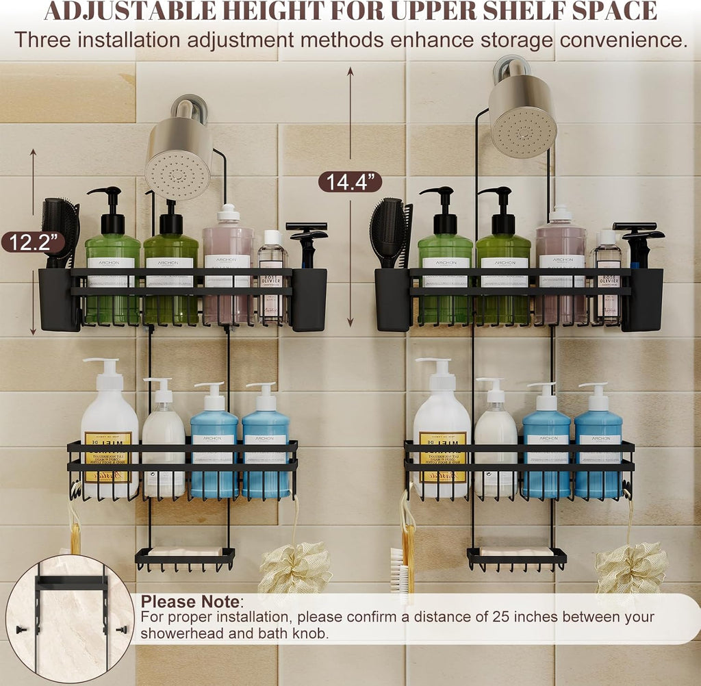 Shower Caddy - 3 Tier Adjustable Bathroom Organizer with Heavy-Duty Suction Cups | Rustproof Black