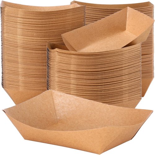 Sherr 500 Pcs 5 lb Kraft Paper Food Trays Boats Bulk, Disposable Nacho Kraft Paper Food Serving Trays Brown for Nachos, Tacos, Fries, Hot Dog, Corn, Bbq, Festivals, Party (Natural)