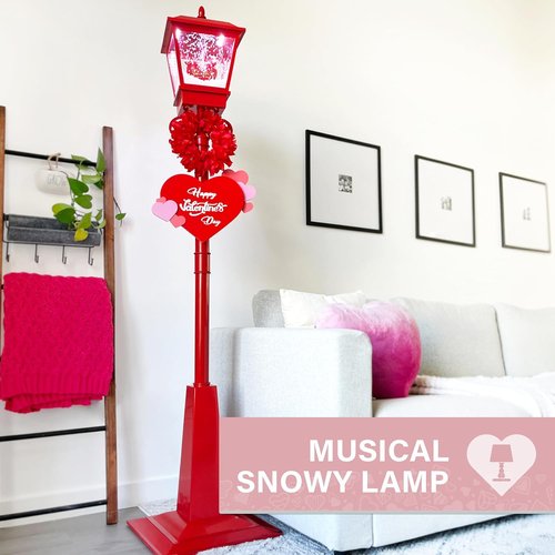 Fraser Hill Farm 70-Inch Musical Valentine's Day Street Lamp | Festive Red Lantern with Lights & Sound