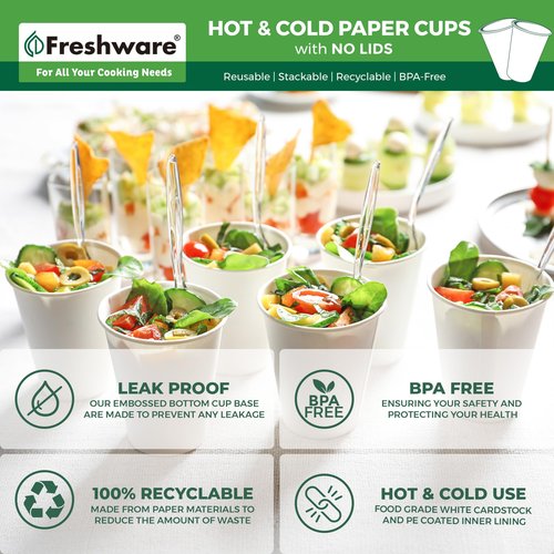 Freshware Coffee Cups 16 oz [100 Pack] Disposable Paper Cups for Hot or Iced Coffee Cup, Slushie Cup, Milkshakes, Smoothies, and Tea