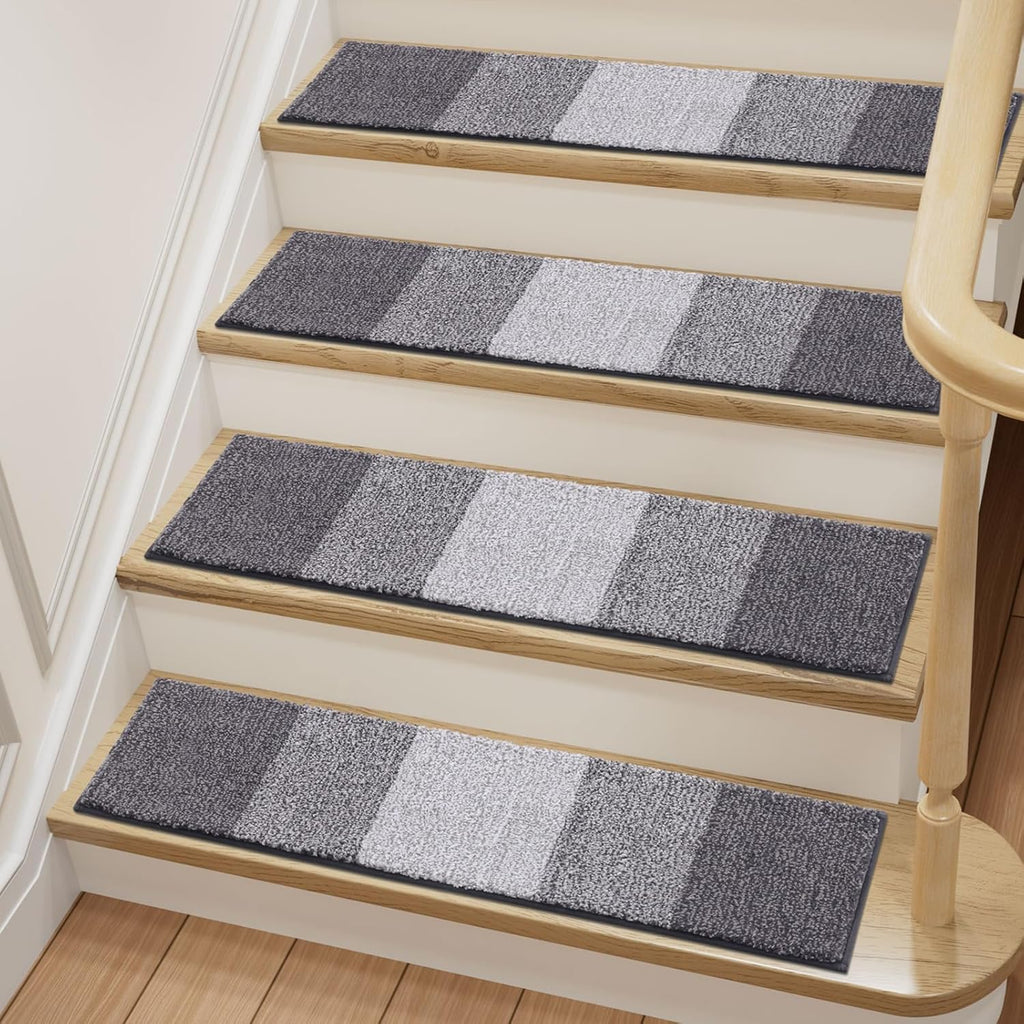 OLANLY Stair Treads - Non-Slip Protection for Wooden Steps | Grey, 2-Piece Bundle for Living Room & Bedroom