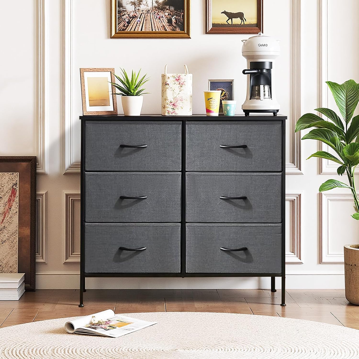 Skiennix 6-Drawer Dresser - Stylish Anti-Tip Storage Organizer with Wooden Top & Metal Frame | Gray