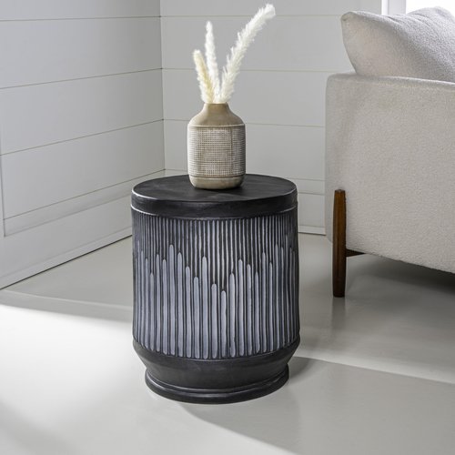JONATHAN Y TBL1103C Kline 17.5" Mid-Century Modern Brutalist Indoor/Outdoor Accent Table Art Deco, Minimalist, Contemporary, Patio, Garden, Bathroom, Living Room, Wash Black