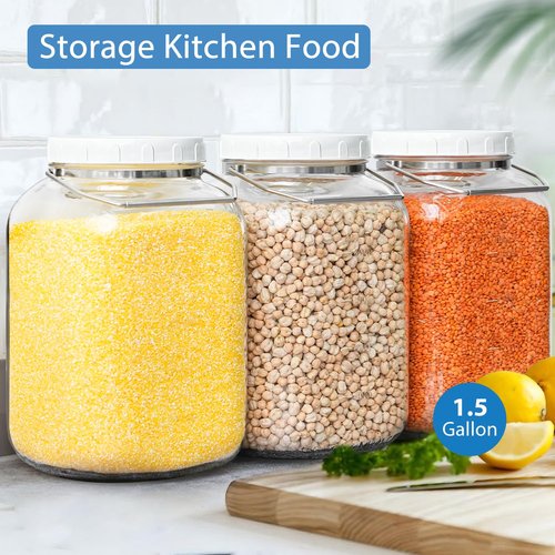 1.5 Gallon Glass Jar with airtight Lid, 2 Pack Wide Mouth Mason Jars with Sturdy Handle, Storage Containers with 2 Clear Scales(192 fl Oz/5700ML), Large Glass Jar for Pickling, Canning, Storage