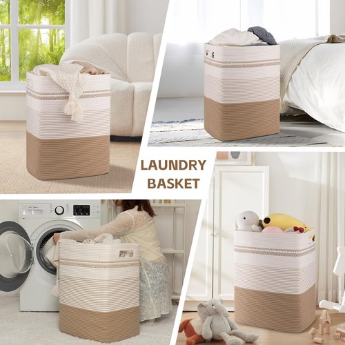 SIXDOVE Laundry Basket, Large Woven Rope Tall Laundry Basket with Handles, Decorative Storage Basket for Clothes and Blankets in Living room, Bedroom
