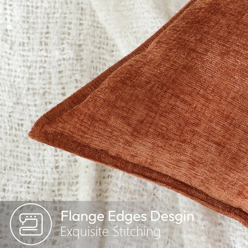 Stellhome Set of 2 Halloween Decorations Autumn Rust Pillow Covers Soft Textured Lumbar Chenille Accent Solid Cushion Cover for Couch Sofa Bedroom Living Room 12x20 Inch, Burnt Orange