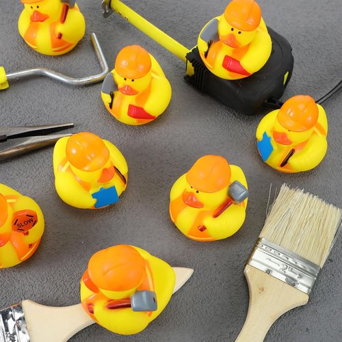 Jexine Rubber Ducks - 24 Assorted Fun Styles for Birthday Parties & Bathtub Play | Construction Theme
