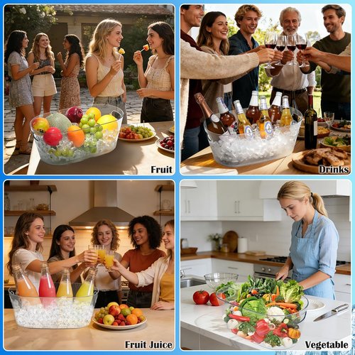 2 PCS Ice Buckets for Parties, 15L Large Ice Bucket, 4 Gallon Champagne Bucket with Scoops, Beverage Tub Mimosa Bar Supplies for Champagne, Beer, Cocktail