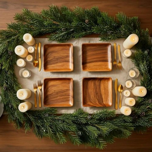 WRIGHTMART Wooden Plates Set of 4 – 12” Square Acacia Wood Dinner Plates & Wooden Charger Plates, Large Wood Chargers for Charcuterie, Steak, Entertaining & Holiday Table Settings