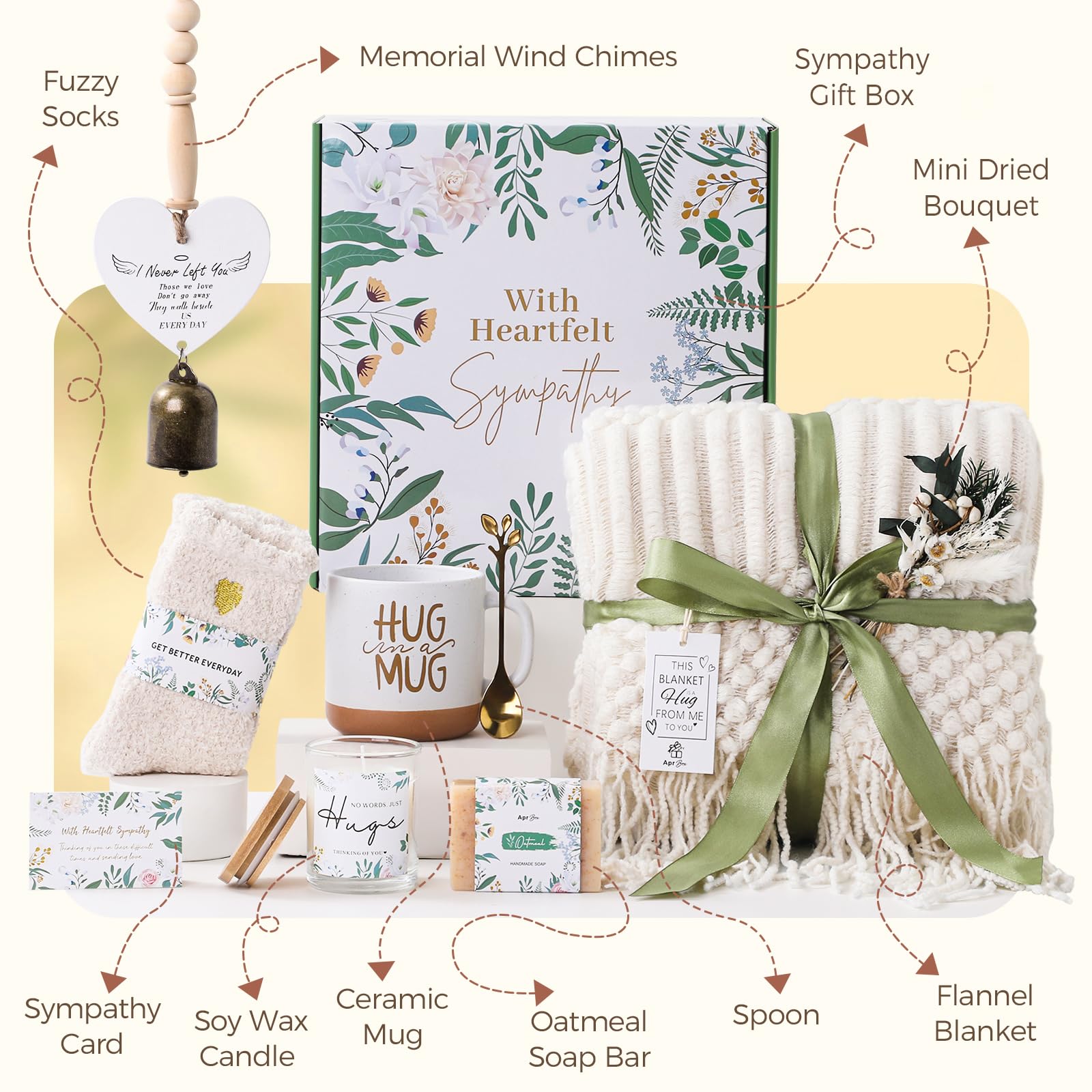 Sympathy Gifts for Loss of Loved One Care Package for Women Sympathy Gift Baskets Bereavement Miscarriage Grief Condolences Gifts for Mother Friend Sorry for Your Loss Basket with Memorial Wind Chimes
