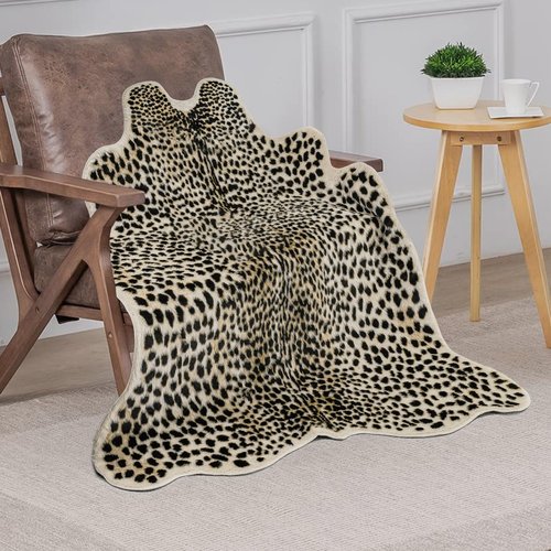 Cheetah Print Rug Leopard Carpet: Small Faux Cowhide Skin Fur Area Rug Animal Printed Hide Mat for Living Room Kitchen 3.3 x 3.1ft