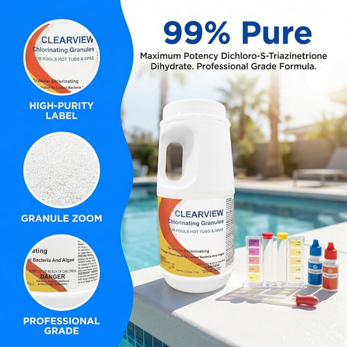 ClearView Chlorine Granules - Fast Dissolving Pool & Spa Sanitizer | 2.2 Lbs for Crystal Clear Water