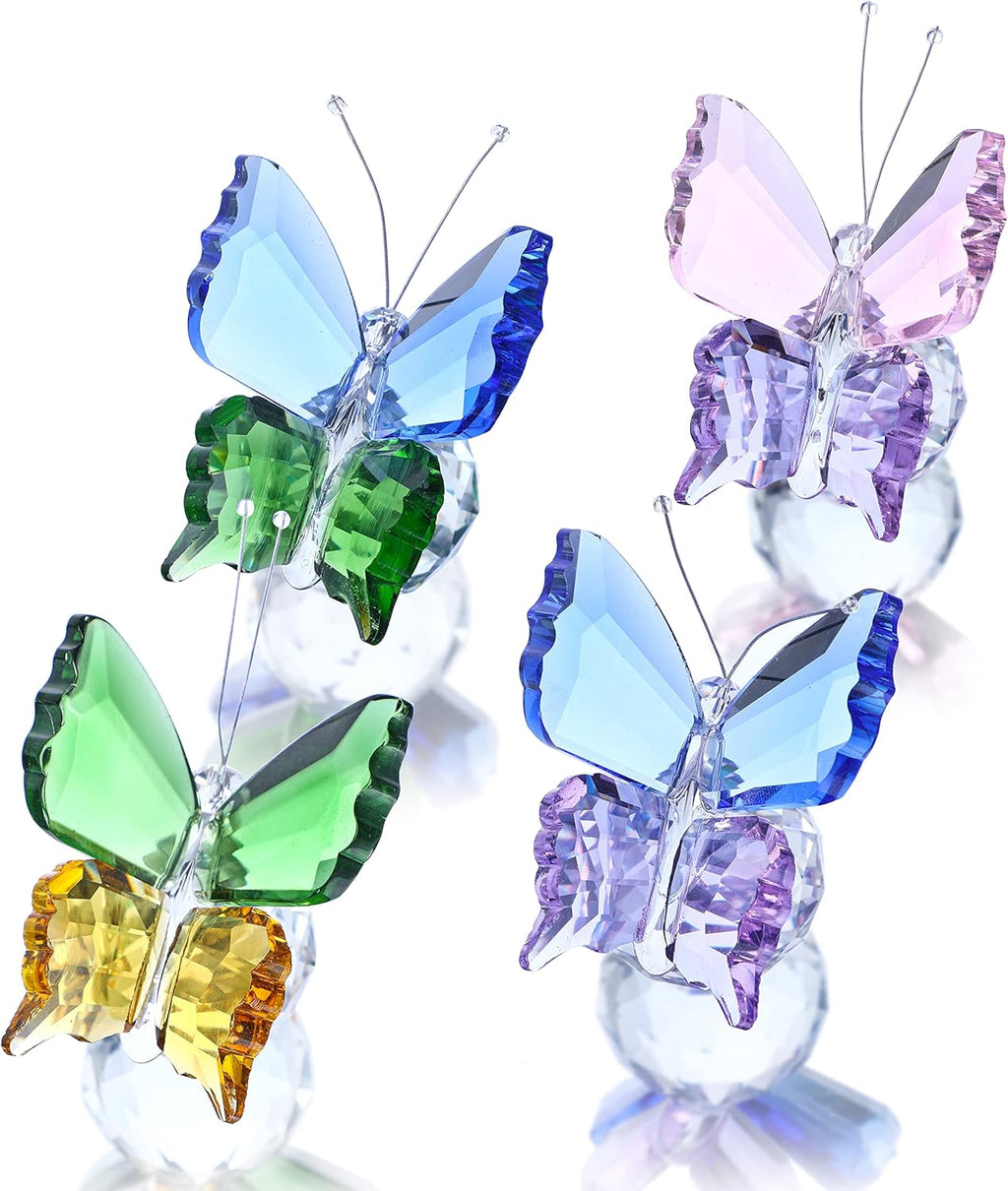 Skiennix Crystal Butterfly Figurines - Pack of 4 Decorative Glass Butterflies | Perfect Christmas Gifts for Women (2.2 x 2 Inches)