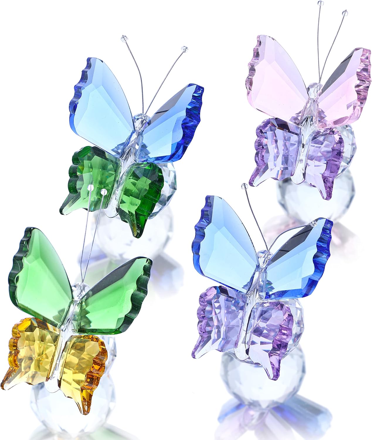 Skiennix Crystal Butterfly Figurines - Pack of 4 Decorative Glass Butterflies | Perfect Christmas Gifts for Women (2.2 x 2 Inches)