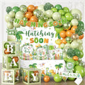cocomigo 280PCS Dinosaur Baby Shower Decorations, 25 Dinosaur Theme Tableware, Includes It's A Boy Plates and Napkins, Backdrop, Balloon Kit for Hatching Soon Baby Shower Decorations