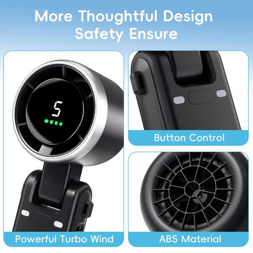 Jancane Personal Handheld Fan,High-Speed Turbo Fans,5-Speed with LED Display,Powerful Motor,4000mAh,USB Rechargeable Portable Cooling Fan for Outdoor Activities,Travel,Working,Black