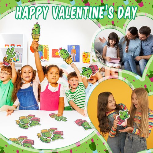 Sayglossy 24 Sets Funny Succulent Valentine's Day Card and Cactus Ballpoint Pen Set Valentine Exchanges Cards Succulent Gift Novelty Cactus Pens for Kids School Classroom Gift Exchanges