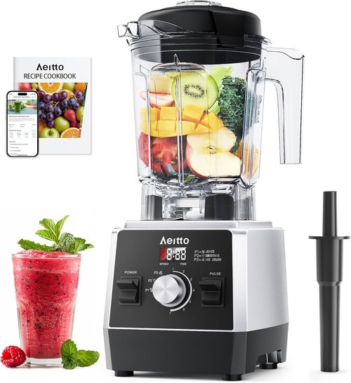 Aeitto 1800W Professional Countertop Blender - 68Oz Large Capacity Smoothie Maker | 3 Programs & 7 Speeds, Black