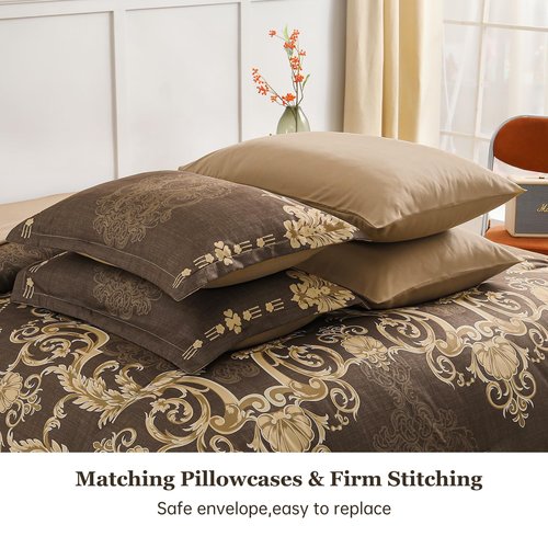 Mybedsoul 7 Pieces Coffee Comforter Set King Size, Damask Bed in a Bag for King Bed, Lightweight Microfiber Boho Bedding Sets with Comforter, Sheet, Pillowcases & Shams for All Season(90"x104")
