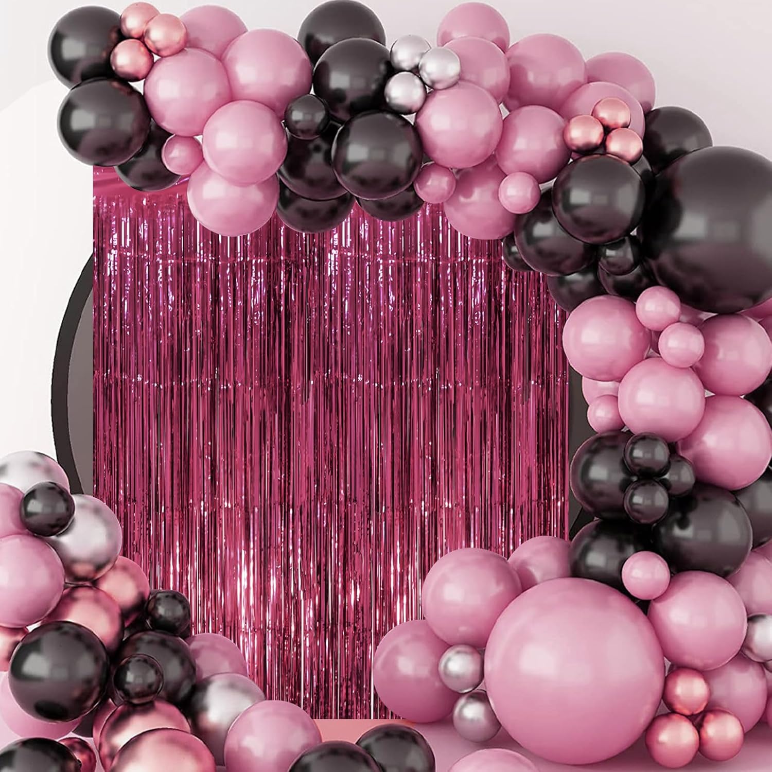 Voircoloria Foil Fringe Backdrop Curtains - 3 Pack Burgundy Tinsel Streamers for Graduation & Retro Parties