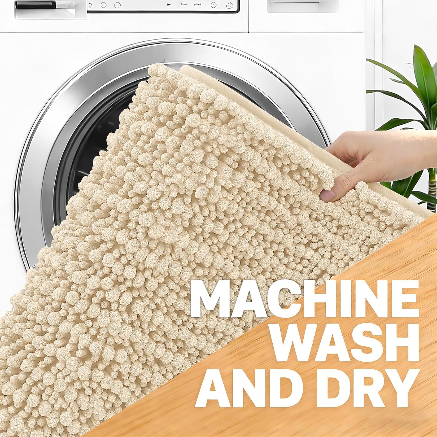 OLANLY Bathroom Rug Mat - Thick Soft Chenille Bath Mat with Non-Slip Backing | 40x32, Beige, Machine Washable