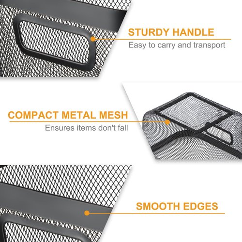 MorningRo 6 Pack Metal Mesh Basket with Hollow Handles Black Wire Storage Bin for Organizing Stackable Metal Fine Mesh Basket for Pantry Bathroom Kitchen Cabinets Shelves (Medium)
