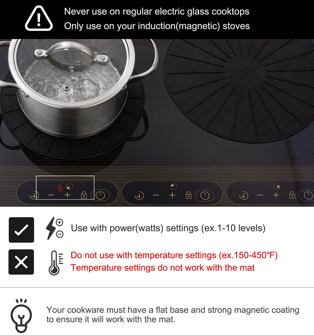 Lazy K Induction Cooktop Mat - Silicone Fiberglass Scratch Protector - for Magnetic Stove - Non slip Pads to Prevent Pots from Sliding during Cooking - Square (7.4inches) Black