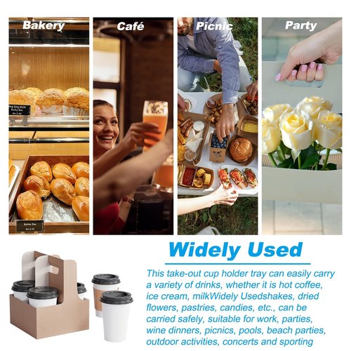 PATIKIL 2 Cup Drink Carrier with Handle,30 Pack Kraft Paperboard to Go Coffee Cup Holder,Portable Disposable Handled Drink Carriers for Take Out Restaurant Food Service, Multicolor