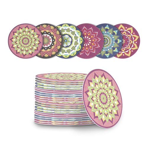Restaurantware Paper Bar Coasters 480 Count 3.5 Inch Super Absorbent Beverage Coasters Pulpboard Assorted Design Drinkware Coasters Durable Paper Round Assorted