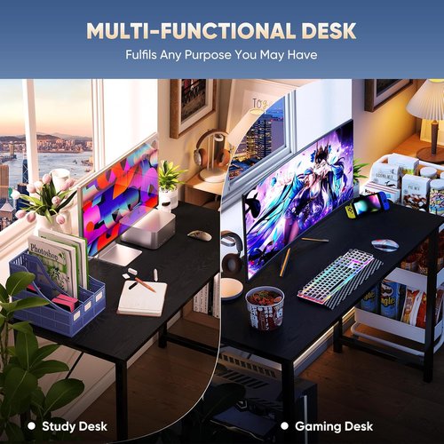 DUMOS 55-Inch Computer Desk - Modern Home Office Work Table with X-Shaped Reinforcement | Black