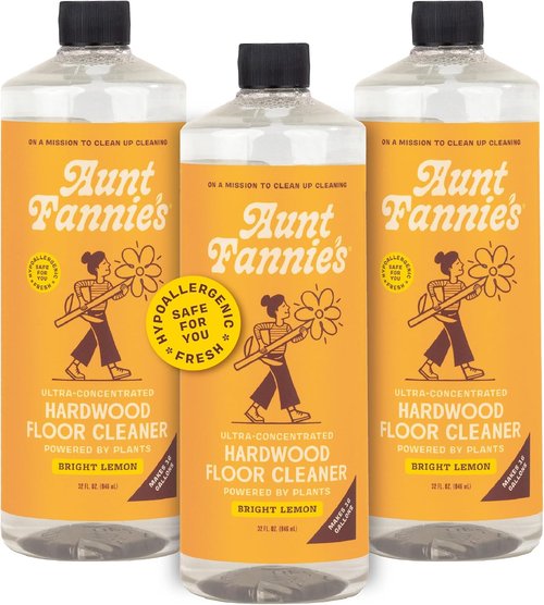 Aunt Fannie's Hardwood Floor Cleaner - Ultra Concentrated, Vinegar-Free, Bright Lemon Scent | 32 oz (Pack of 3)