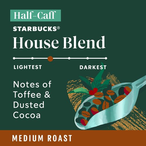 Starbucks Ground Coffee, Medium Roast Coffee, Half-Caff House Blend, 100% Arabica, 6 Bags (12 oz each)