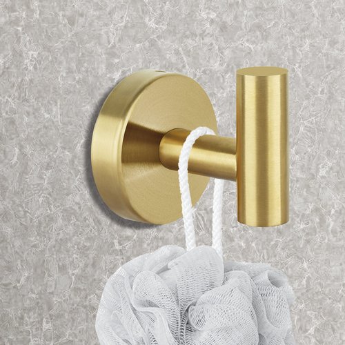 Homagic Towel Hooks for Bathroom 2 Packs Screw- in Gold Wall Mount Towel Holder Towel Rack, Heavy Duty Robe Coat Loofah Hooks for Shower, Kitchen,Hotel, Pool Tile, Brick Modern Style Decor Wall Hooks