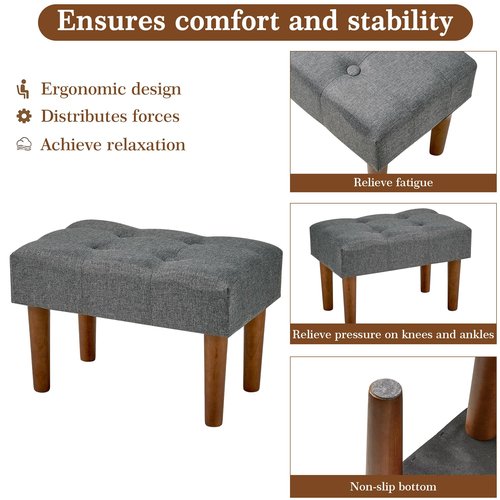 VECELO Small Foot Rest Under Desk Ottoman, Linen Foot Stool with Legs, Rectangle Footrest Leg Rest for Sofa, Relieve Stress, Better Posture, Ottoman Rest Stools for Living Room Entryway, Gray
