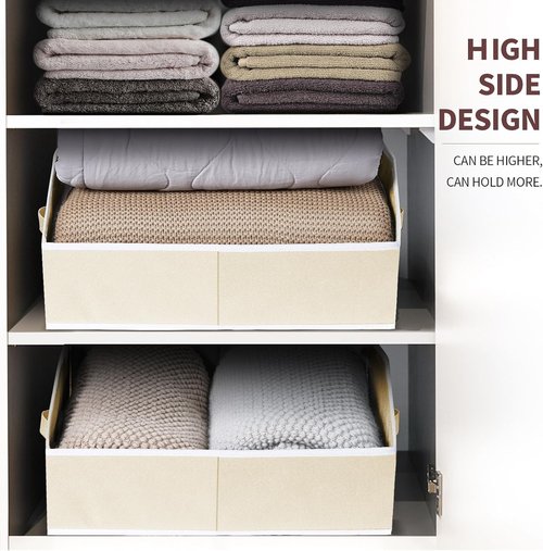 Homsorout Trapezoid Closet Shelf Organizer - Large Fabric Storage Baskets for Clothes & Books | 3 Pack, Beige