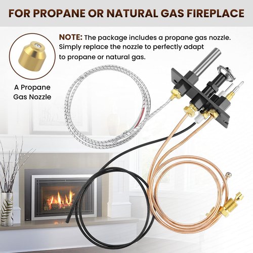 Fetechmate Pilot Assembly for NG LPG Fireplace 10002264 10002265, Propane and Natural Gas Fireplace Pilot Assembly Fit for HH-T, Maj-estic, Verm-ONT, TEM-co, Dutch-west, Mon-Essen Fireplace Stoves