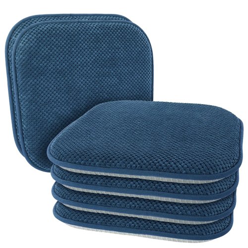 PAGGED Blue Chairs Cushions for Dining Chairs 6 Pack Non Slip Foam Kitchen Seat Cushions Washable Soft Thick Patio Pads Large Wooden Metal Tapered Chair Cushions,17" x 15"