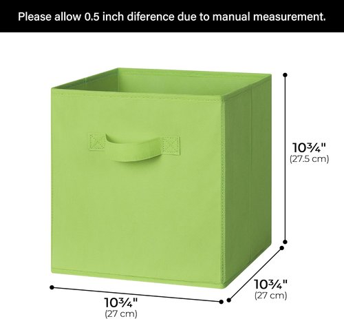Granny Says Cube Storage Bins - 11 Inch Foldable Fabric Organizers | 6 Pack Light Green Baskets for Shelves