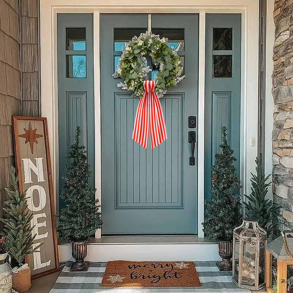 Stripe Boxwood Wreath Sash by [Brand Name] - 2 Pack Red and White Decorative Garland