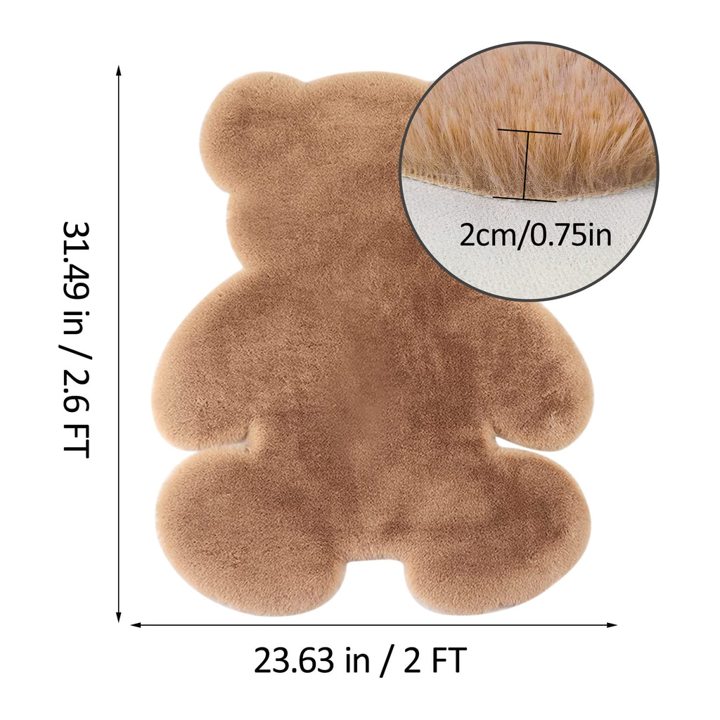 TENNOLA 2ft Small Bear Shag Rug, Soft Fluffy Faux Sheepskin Fur Rug Fuzzy Shaggy Area Rug Cute Plush Carpet for Nursery Kids Girls Bedroom Room Aesthetic Living Room Floor Home Decor, Brown
