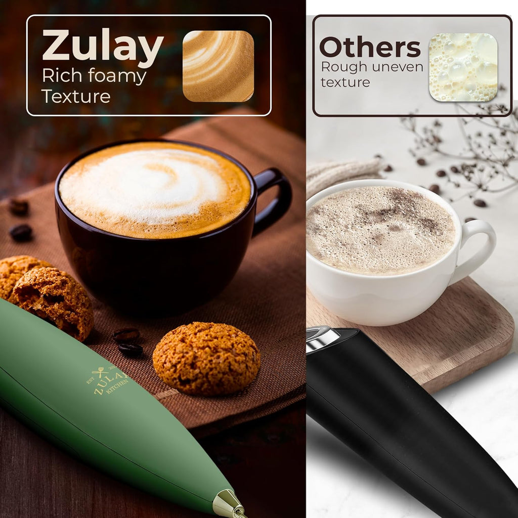 Zulay Kitchen Tornado Triple Whisk Milk Frother - Handheld Foam Maker for Coffee & Lattes - Olive & Gold