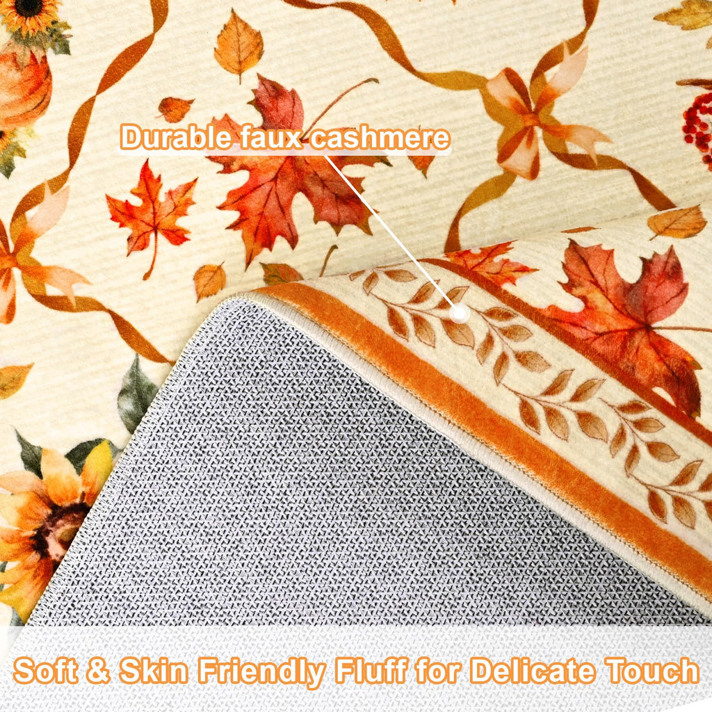 Likiyol Fall Area Rug 3x5 Rugs for Bedroom, Non Slip Washable Rugs for Living Room Soft Faux Cashmere Thanksgiving Pumpkin Bedroom Rug Low Profile Throw Rugs for Dining Room, Kids Room Decor, Beige