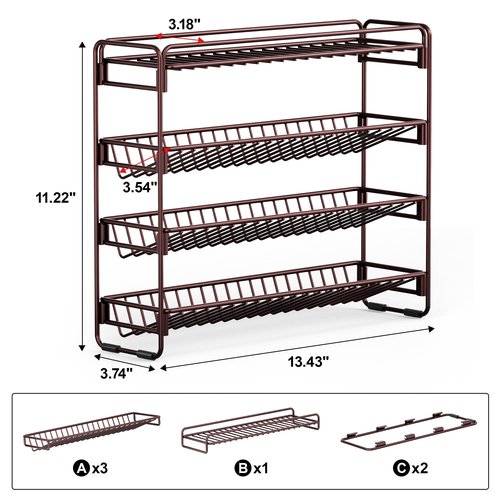 PanPanPal 4 Tier Spice Rack Organizer for Cabinet, Detachable Spice Rack for Countertop, Freestanding Spice Organization for Cabinet, Seasoning Organizer for Kitchen Pantry (13.4" Wx11.2 H, No Jars)